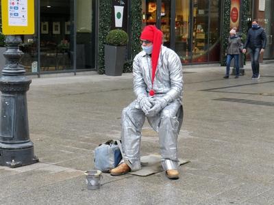 Street stuntman wioth Mask against Coronavirus-stock-photo