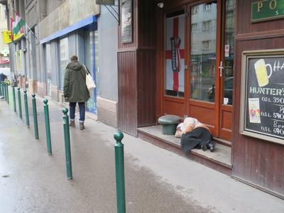 Homeless Woman sleeping - Budapest-stock-photo