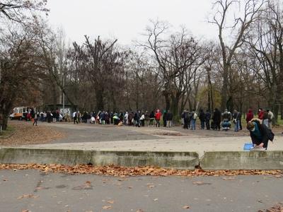 Hoimeless people waiting for food disatribution - Budapest-stock-photo