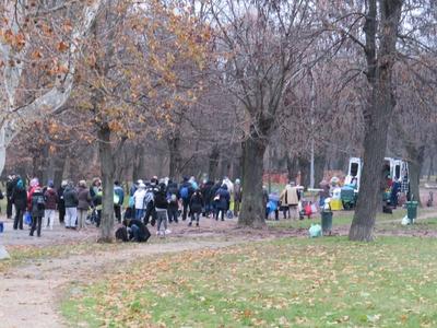 Homeless people waiting for food distribution - Budapest-stock-photo