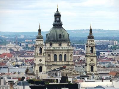 Towers of Budapest Cathedral - St. Stephan-stock-photo