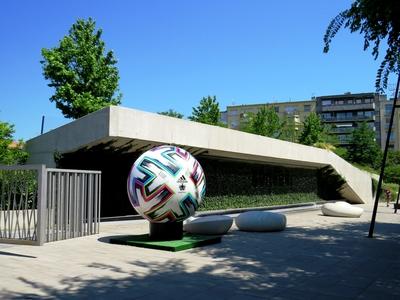 Soccer ball sculpture - Budapest - Sport-stock-photo