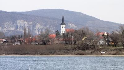 View of Esztergom Mounbtains and Landscape with Church-stock-photo