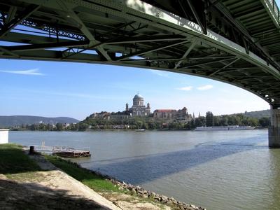 Danube and Cathedral if Esztergom - Hungary from Slovakia-stock-foto