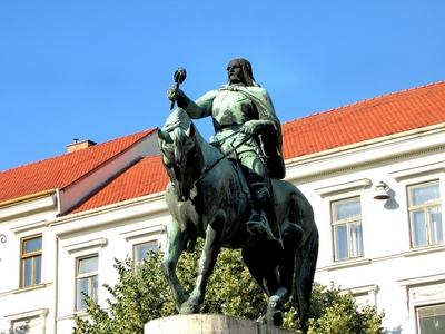 Equstrian statu of Hunyadi János - Pécs - Hungary-stock-photo