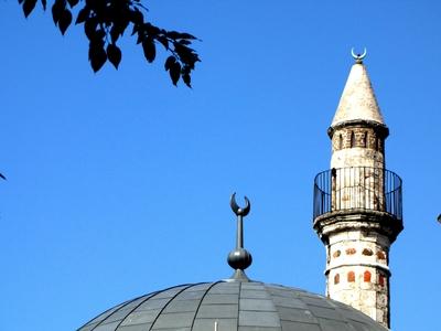 Jakovali Mosque and Minaret - Pécs - Hungary-stock-photo