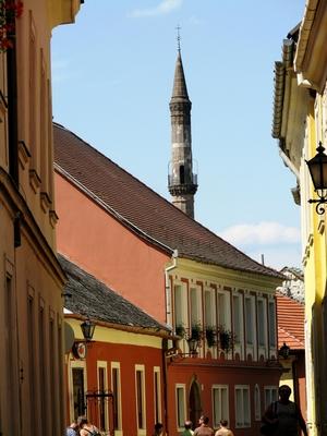Eger - Hungary - Street and Minaret-stock-photo