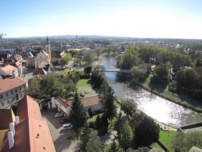 Panorama of Győr - Hungary - Rába river-stock-foto