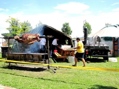 Ox roasting on the Aqua City beach in Zalaegerszeg - Hungary-stock-foto