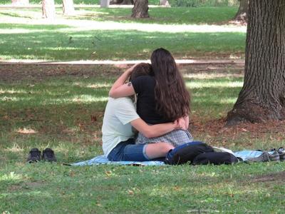 Couple in love on the lawn of Margaret Island - Budapest-stock-photo