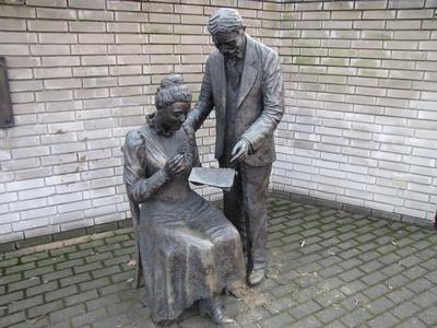 Statue of Lace Art Creators in Kiskunhalas - Hungary-stock-photo
