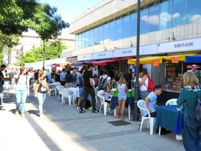 Detail of the Budapest International Book Festival on the Danube Promenade-stock-photo