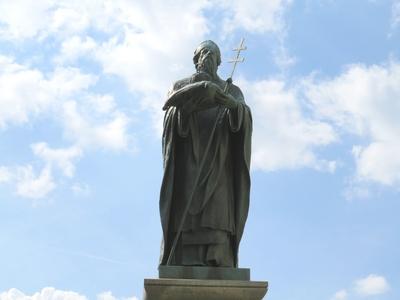 St. Astrik statue - Pannonhalma Archabbey - Hungary-stock-photo