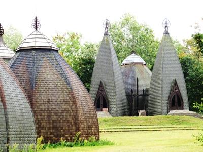 Yurts reminiscent the Conquest of Hungary in 896 - Ópusztaszer-stock-photo