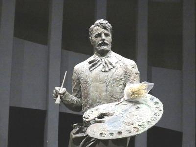 Hungarian painter Feszty Árpád statue - Ópusztaszer-stock-foto