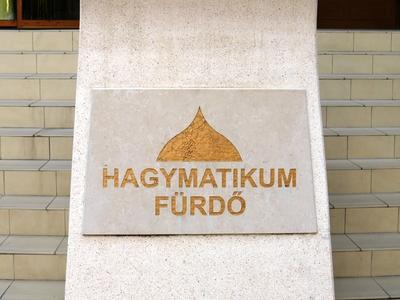 Nameplate of Hagymatikum - Makó Thermal and Spa-stock-photo