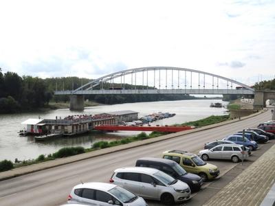 Tisza river at Szeged - Hungary - Downtown Bridge-stock-foto
