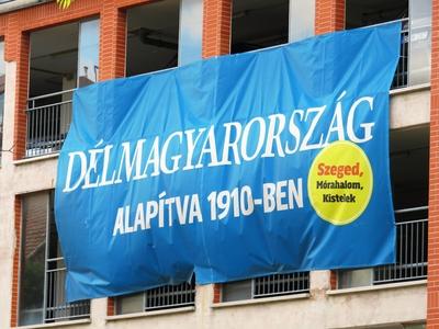 Adverising of Délmagyarország Newwspaper in Szeged-stock-photo