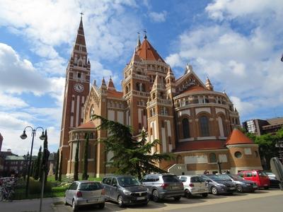 The Szeged Cathedral, or Votive Church from behind-stock-photo