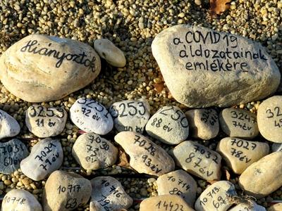 COVID memorial pebbles - Budapest - Epidemics-stock-photo