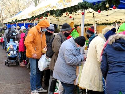 People queing for Food - Budapest - Chrtistmas-stock-photo