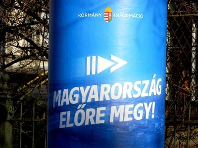 Hungary is moving forward - Propagansda poster - Budapest-stock-photo