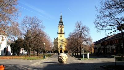 Kiskunfélegyháza, 2010. november 14.Az Óplébánia Sarlós Boldogasszony templom. 1752-ben épült barokk stílusban.-stock-foto