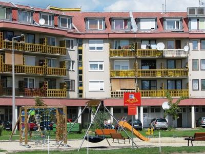 Pásztó - Residential area with playground.- Hungary-stock-foto