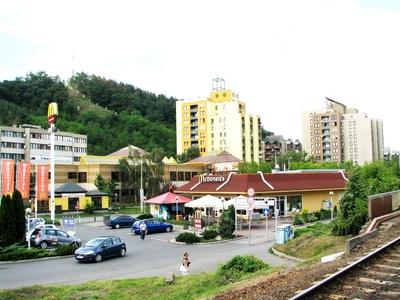View of Salgótarján with the Calvary hill - Hungary-stock-foto