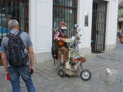 Bratislava (Pozsony), 19 May 2018Street musician in the old town.Utcai zenész az óvárosban.-stock-photo