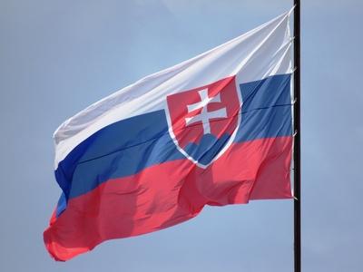Bratislava (Pozsony), 19 May 2018The National Flag of Slovakia.Szlovákia nemzeti zászlaja.-stock-foto