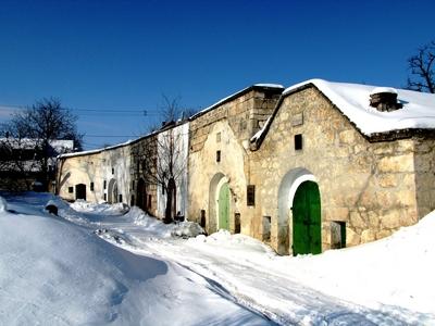 Wine cellars of Tök in winter - Hungary-stock-photo