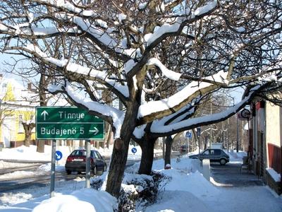 Perbál main street in winter - Hungary-stock-foto