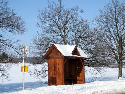 Bus stop between Tök and Perbál - Winter landscape - Hungary-stock-photo