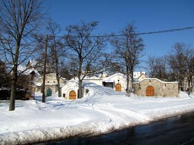 Wine cellars of Tök in winter - Hungary-stock-foto