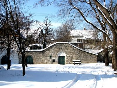 Wine cellars of Tök in winter - Hungary-stock-foto