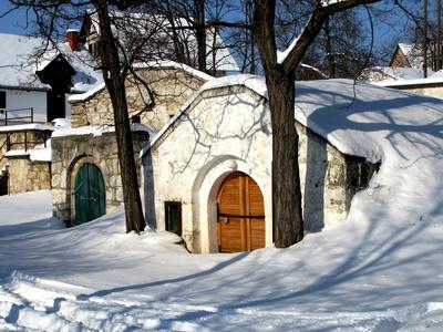 Wine cellars of Tök in winter - Hungary-stock-foto