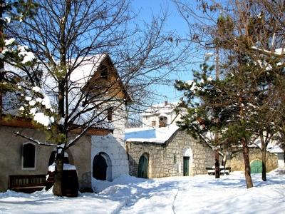 Wine cellars of Tök in winter - Hungary-stock-foto