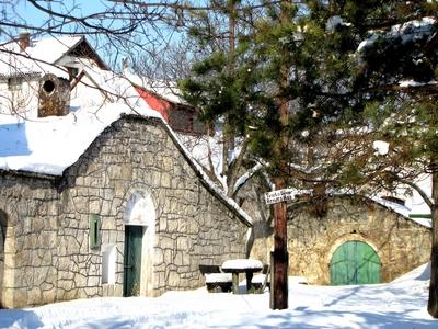 Wine cellars of Tök in winter - Hungary-stock-foto