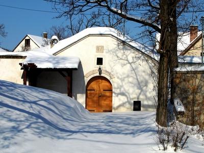 Wine cellar of Tök in winter - Hungary-stock-photo