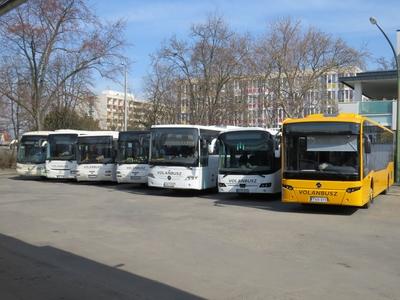 Long distance buses - Hungary - Hajdúszoboszló-stock-photo
