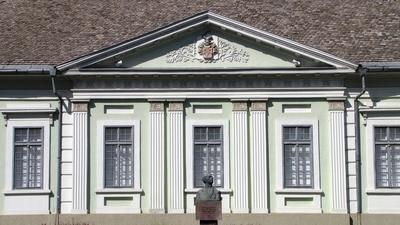 Baja - Vojnich Mansion - Bust painter Nagy istván - Hungary-stock-foto