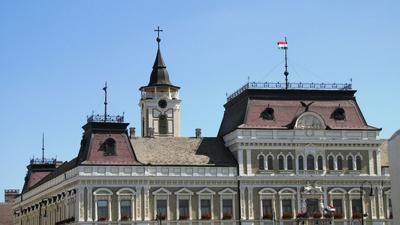 Baja - City Hall and Franciscan Tower - Hungary-stock-photo