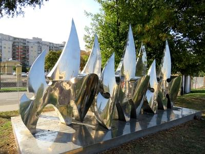 Sport symbol sculpture - Flames - Budapest - Hungary-stock-photo