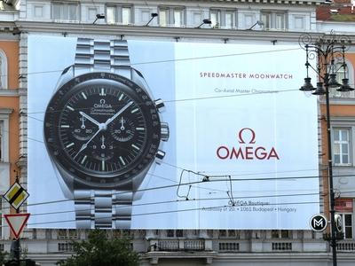 Omega Trade mark - Logo - Budapest - Watch - Publicity-stock-foto