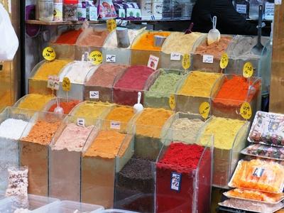 Flours and Grinds, sweets on a counter in Tehran's Grand Bazaar-stock-photo