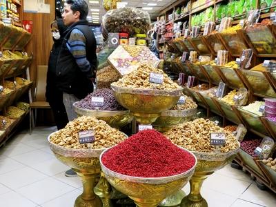 Shop selling seeds in the Grand Bazaar in Tehran-stock-photo