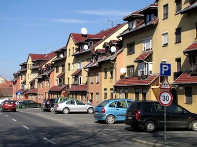 Residential buildings on Esze Tamás Street - Sátoraljaújhely - Hungary-stock-photo