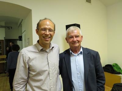 Wilhelm Langthaler and Simó Endre - Peace Cforum - Vienna-stock-foto