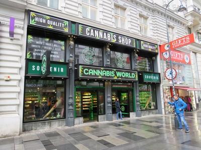 Cannabis shop on Vienna's Kärntner Straße - Austria-stock-photo